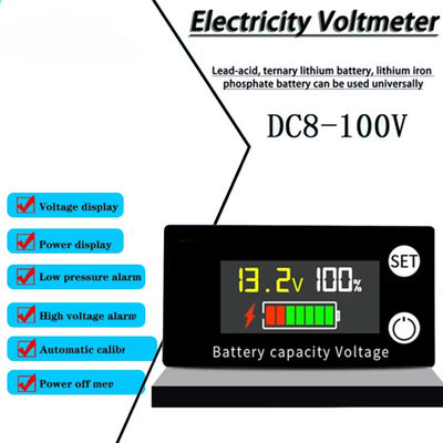 DC 8V-100V Waterproof Battery Capacity Indicator Temperature Alarm Voltmeter Voltage Meter for Lead Acid Lithium LiFePO4