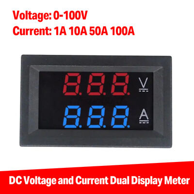 Dual Display Digital Voltmeter Ammeter Red Blue LED DC 0-100V 1A 10A 50A 100A Voltage Current Meter Temperature Detection 0.28\"