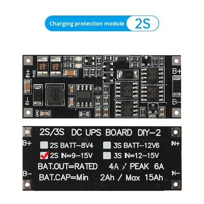 2S/3S DC UPS Uninterrupted Power Supply Board DIY-2 | 9-15V Input 4A/6A Peak | 8.4V/12.6V Lithium Battery Charging Protection