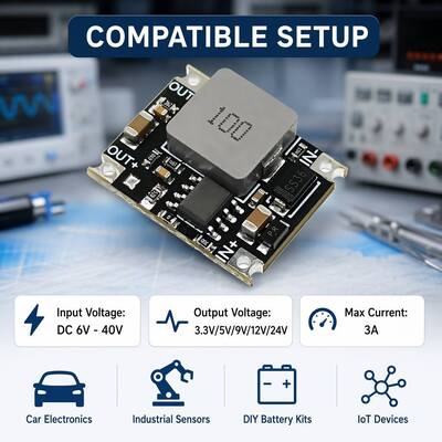 DC-DC Step-Down Module | Universal 6V-40V to 3.3V/5V/9V/12V/24V/3A | Low Ripple High Power