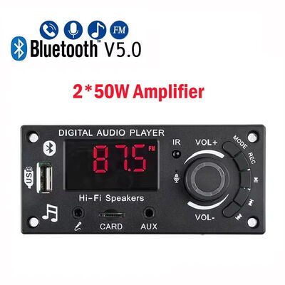 2*50W 5.0 MP3 Decoder Board Stereo Speaker Amplifier Module with FM Radio TF USB Mic Record Call & Call Music Accessory