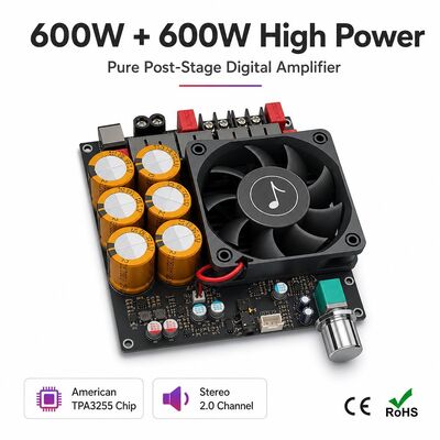 Papan Penguat Stereo Kelas D TPA3255 Ganda 600W+600W Pendingin Kipas DC18-50V